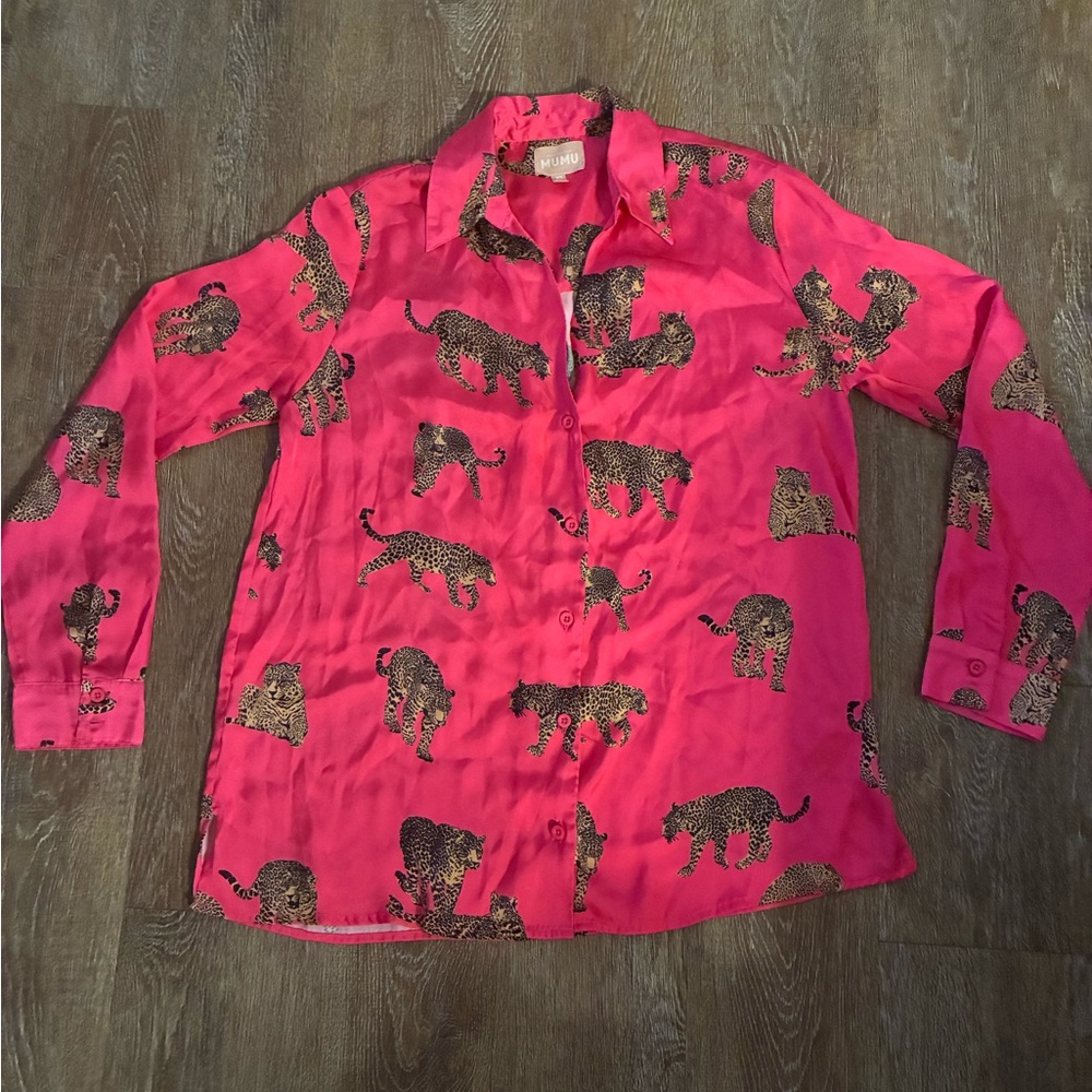 Show Me Your MuMu Hot Pink Leopard Print Button-Down Shirt